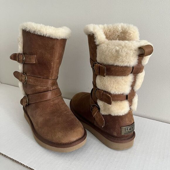 UGG Chestnut Becket waterproof Boots size 6 Fur lined Shearling Boots leather - Picture 13 of 15